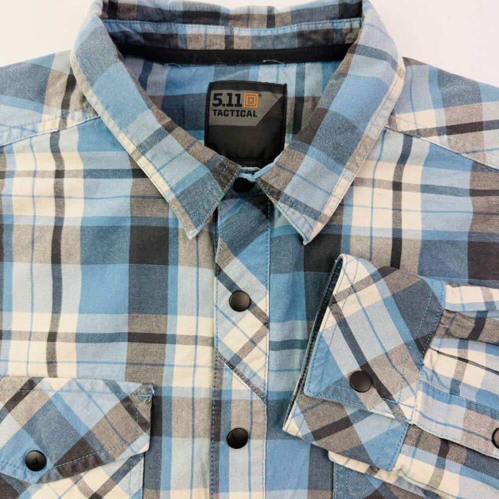 5.11 Tactical Blue Plaid Snap Button Shirt Large